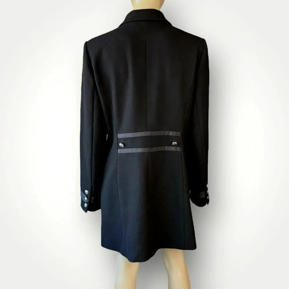 White House Black Market Military Double Breast Trench Coat Lined Size L Black - Picture 2 of 16